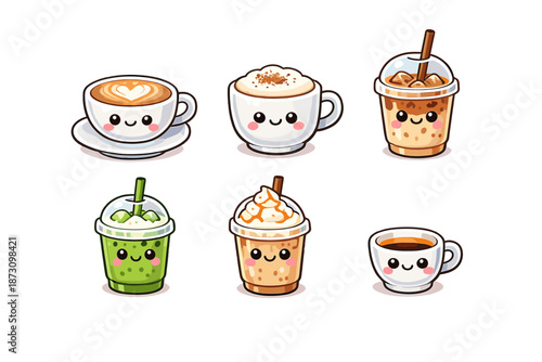 Beverage Icons Set: Coffee, Tea, Latte, Smoothie, Frappuccino, Cup