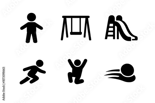 Playground Icons Set: Featuring Child, Swing, Slide, Climb, Activity, Fun, Playtime, Exercise, Recreation