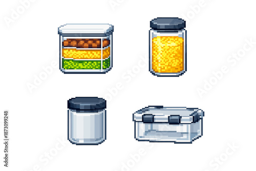 Storage and container icon set. Including jar, box, canister, lid, packaging, food, preserve, and more.
