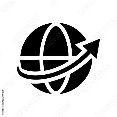 A globe with up arrow icon bold outline vector illustration design