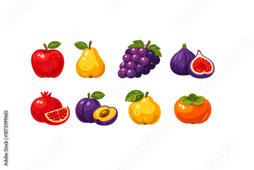 Fruit Icon Set: Featuring apple, pear, grape, fig, pomegranate, plum, orange, and more