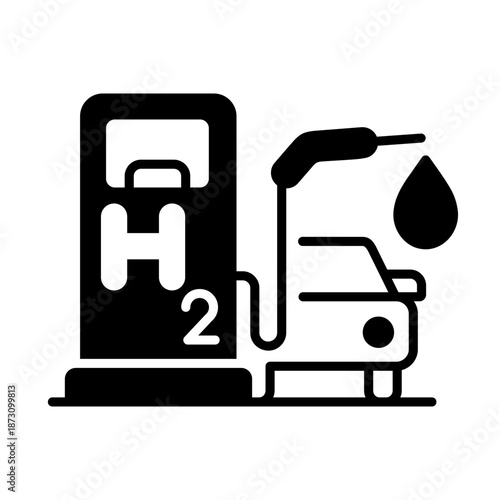 Hydrogen refueling station with car outline vector icon