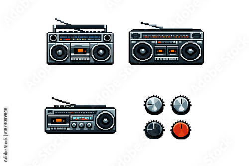 Audio and Music Icon Set. Featuring boombox, speaker, headphones, volume, record, radio, music, sound, tracks, tape, EQ, audio