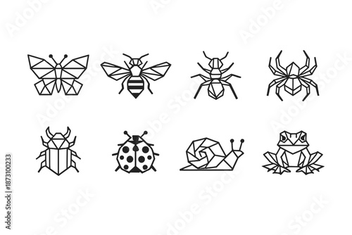 Insect and nature icons set. Featuring butterfly, bee, ant, spider, beetle, ladybug, snail, frog.