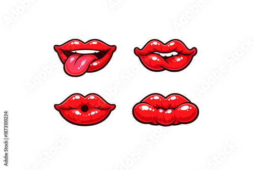 Lip Icon Set: Including Kiss, Tongue, Open Mouth, Pout, Expression, Seduction, Flirty, Glossy, Smile, and more.