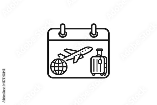 Travel and planning icon set. Featuring calendar, airplane, suitcase, globe, destination, itinerary, journey, and more.
