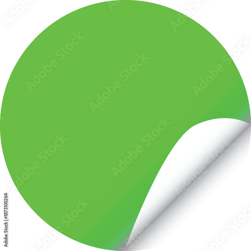 Green sticker with peeled corner isolated on transparent background