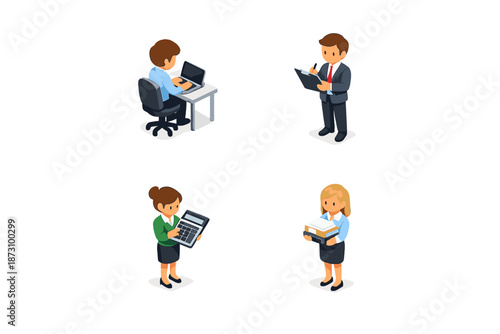 Business characters icon set. Featuring office, teamwork, productivity, management, data, strategy, leadership, finance, collaboration.