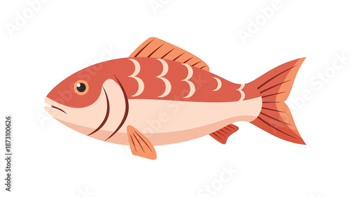 Vibrant Stylized Red Fish Illustration Featuring Clean Lines and Modern Flat Design for Aquatic Themes and Culinary Concepts