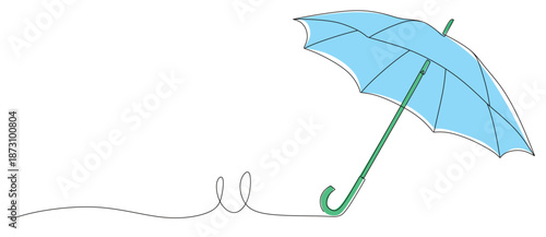 Continuous line art of an open umbrella. This icon is for a rain gear store banner. Vector illustration with color.