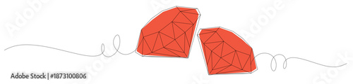 Continuous line art of a red diamond or ruby. Luxury jewelry concept. This icon is for a jewelry store banner. Vector illustration with color.