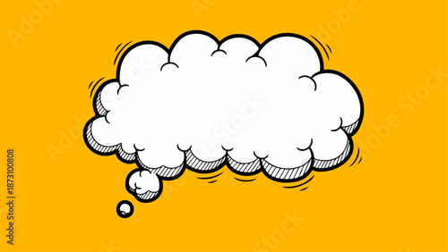 Hand-Drawn Comic Style Thought Bubble on Vibrant Yellow-Orange Background | Retro Doodle Speech Cloud Vector Template