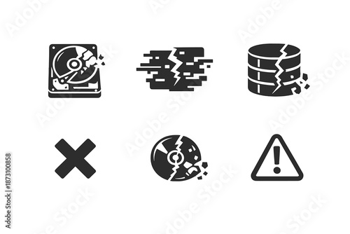 Data Recovery Icon Set. Containing hard drive, error, database, alert, corrupted, disk, warning, data loss, recovery, service.