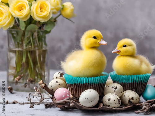 Easter little ducklings