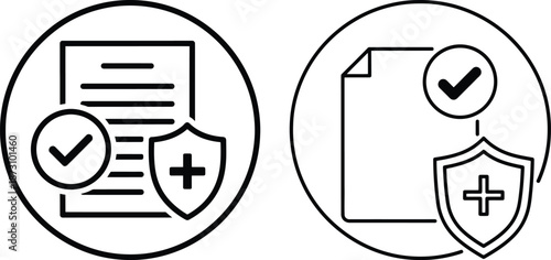 Cybersecurity flat icons: document security and verified shield