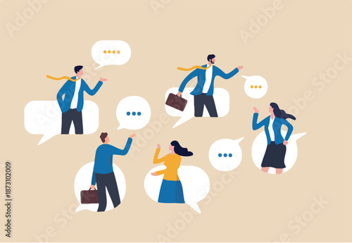 Conversation or business discussion, meeting, talk or chat together, group talk or communication dialog, message or speaking concept, business people coworker having conversation on speech bubble