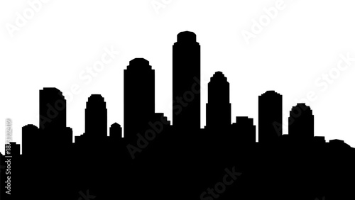 Urban cityscape silhouette representing downtown metropolitan area with numerous towering buildings and distinct architectural structures ideal for 