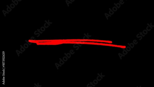 Hand-drawn red scribble underline animation on transparent background, minimalist brush stroke motion graphic for emphasizing text and creative title reveals in vlogs.