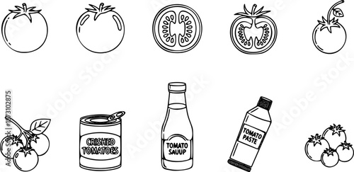 Tomato vegetable icon collection - vector outline and silhouette