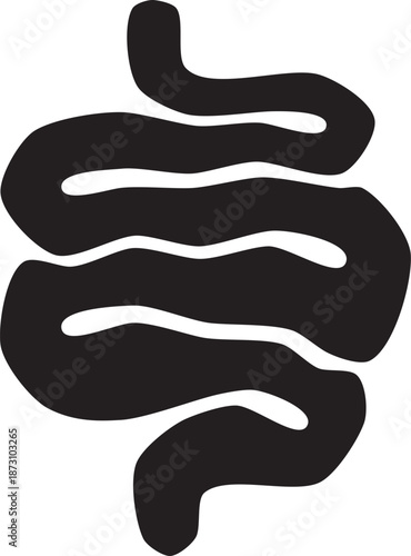 Intestines Glyph Icon, Human Digestive Tract Symbol in Solid Medical Design
