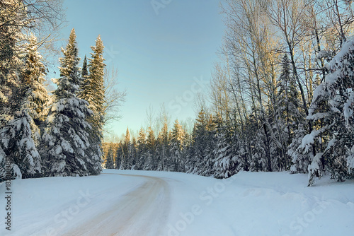 winter roads in the heavy snow,  landscape with snow. 
