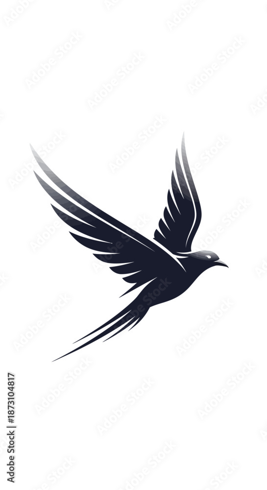 Fototapeta premium Elegant Black Swallowtail Bird Soaring in Flight Illustration.