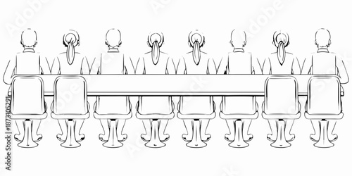 A long conference table with chairs arranged for a formal meeting