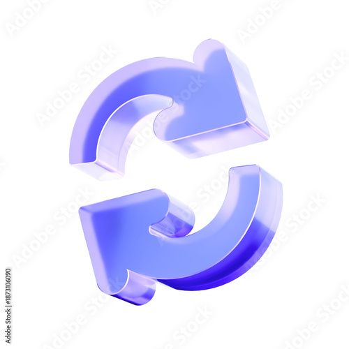 Fotografi 3D Glass refresh icon, concept of update synchronization cycle and workflow process automation