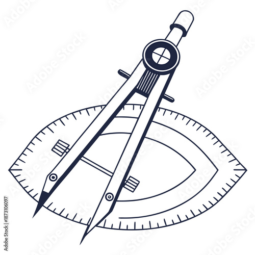 Illustrated compass and protractor