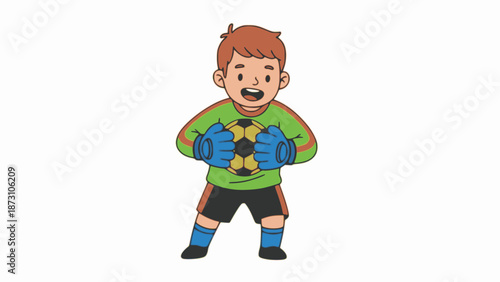 A young boy wearing sports gear and holding boxing gloves in a playful stance