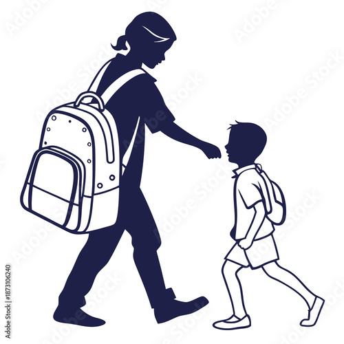Parent and child walking to school