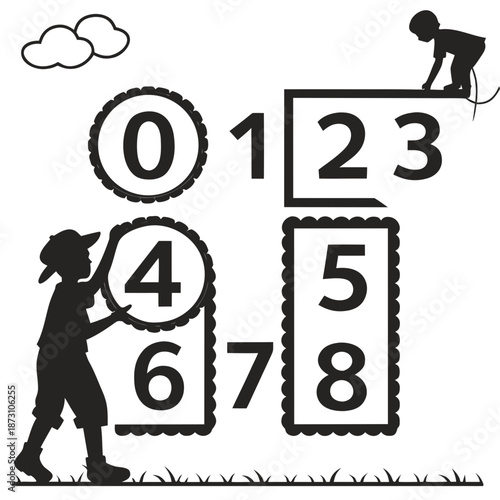 Children arranging numbered blocks