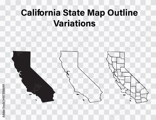 California Map Illustrations | State Outline, County Borders & Flat Geographic Silhouette for Education & Infographics