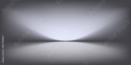 Empty grey studio background. Limbo dark bg. Product studio room. Limbo dark background. Abstract 3d backdrop for presentation. Minimal wall scene. Showcase, promotion display. Vector illustration