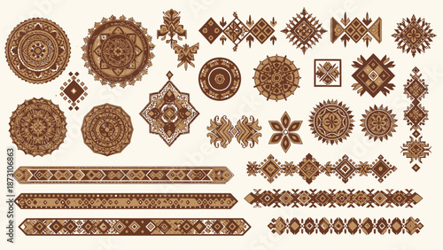 Collection of Ornamental Ethnic and Tribal Patterns in Earthy Tones