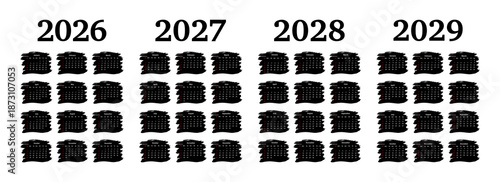 Set of calendars for 2026, 2027, 2028 and 2029 on a white background