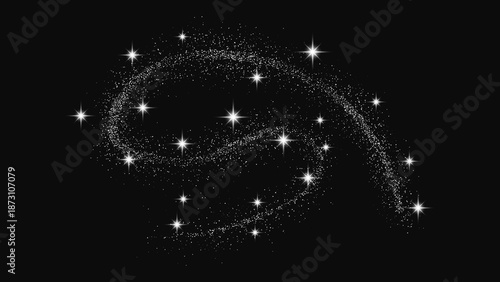 Silver glittering confetti wave and stardust