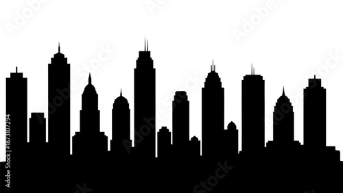 Diverse city skyline silhouette featuring various skyscrapers and domed buildings urban downtown architecture panorama vector illustration graphic 