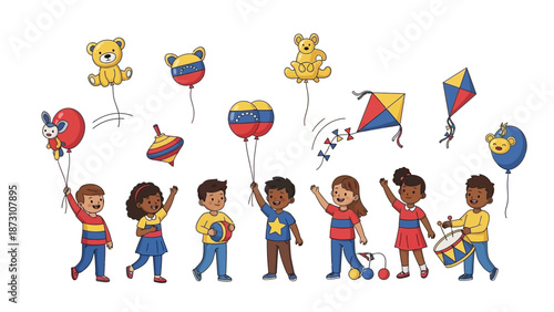 Children Playing with Toys and Balloons