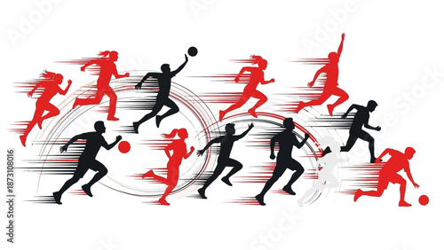 Dynamic Group of Runners in Motion, Sports Action Illustration