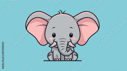 Adorable Cartoon Elephant Sitting with Large Ears and Trunk.