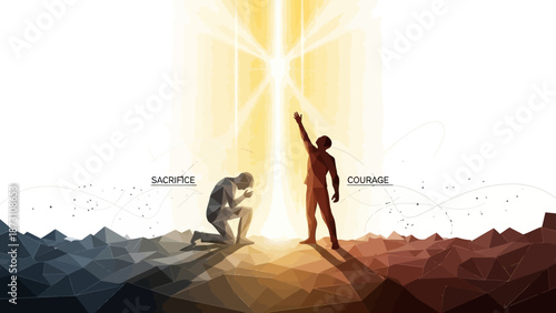 Hope and Sacrifice: Man Reaching for Divine Light