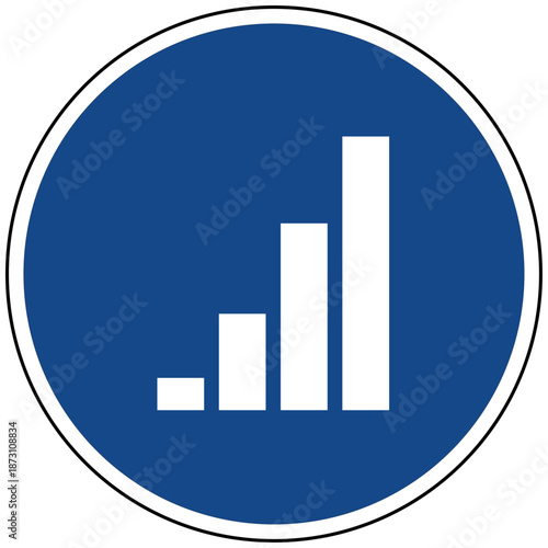 Vektor Grafik Balkendiagramm auf blauem Kreis Icon für Statistik Erfolg Wachstum Analyse und Business Finanzen im flachen Design