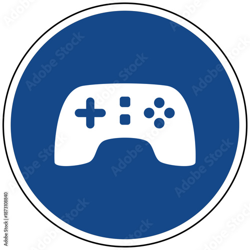 Vektor Illustration Gamepad Controller als blaues rundes Schild Symbol für Gaming Videospiele Unterhaltung und E-Sport Design