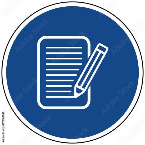 Vektor Illustration Dokument mit Stift auf blauem Schild Symbol für Vertrag Unterschrift Schreiben Formular und Notizen Grafik