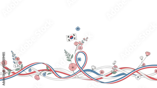 South Korea Ribbon Flowers White Background Independence Day Celebration