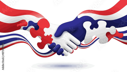 Handshake Puzzle Pieces with National Flags Colors