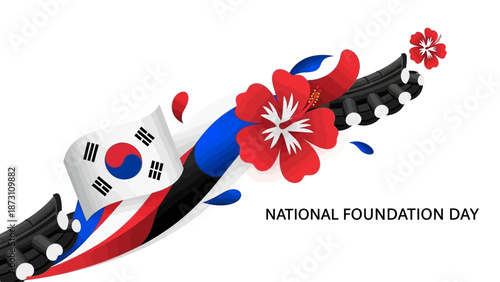 South Korea National Foundation Day celebration with flag and flowers