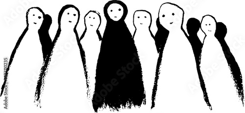 Abstract monochrome figures in minimalist black and white art