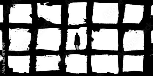 Minimalist silhouette of person in abstract grid art design
